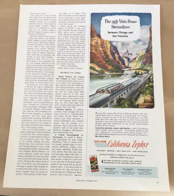 California Zephyr train vintage print ad 1953 art 50s travel illustration Vista