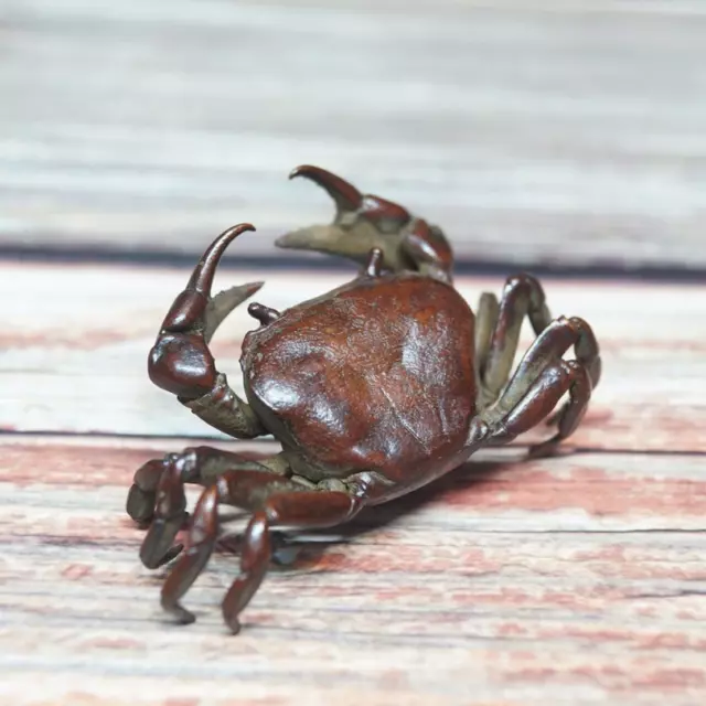 Chinese Old Plated Copper Handwork Antique Crab Little Ornament Statue Tea Pet