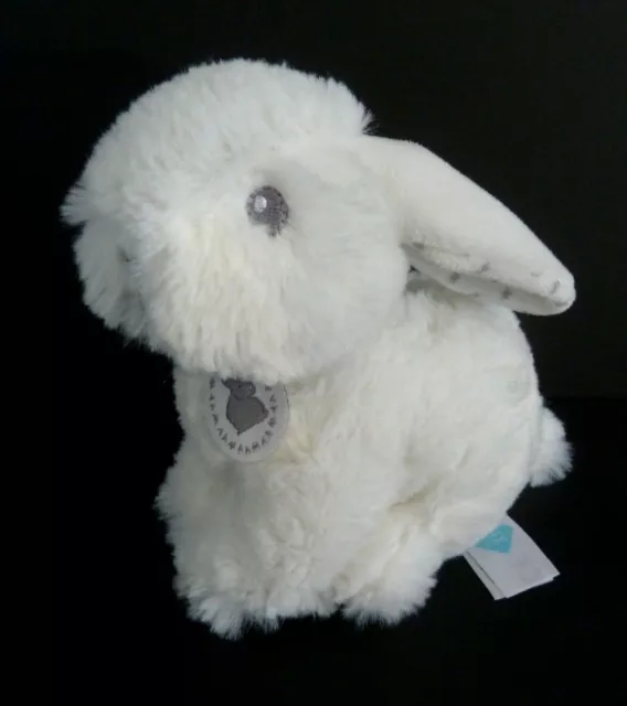 A2. DOUDOU PELUCHE TEX BABY LAPIN GRIS BLANC ETOILE ht 13cm billes ETAT NEUF *