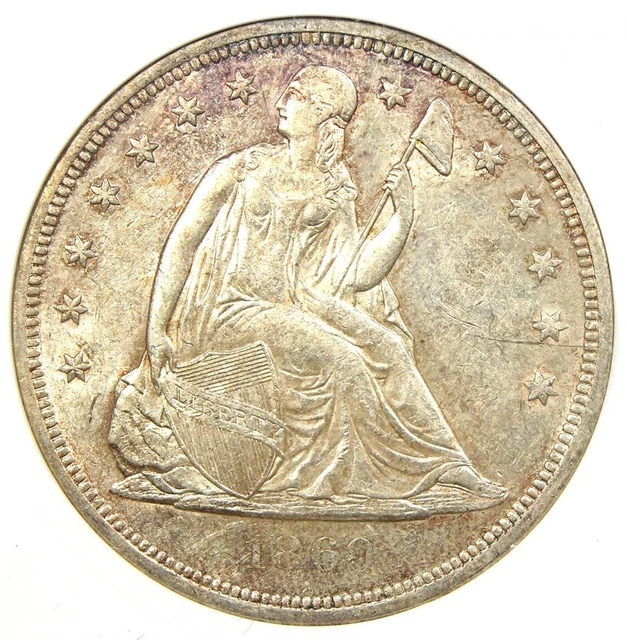 1860-O Seated Liberty Silver Dollar $1 Coin - Certified ANACS AU58 - Rare Coin!