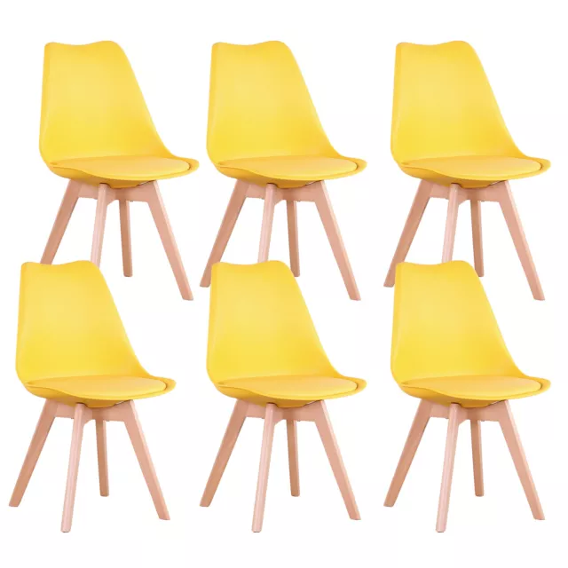 Juego de 6 Silla de Comedor,Sillas Cocina Nórdico con Asiento Acolchado Amarillo