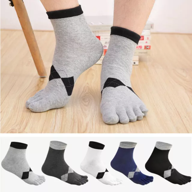 5Pack Sport Casual Athletic Solid Cotton Men Ankle Low Cut Five Finger Toe Socks