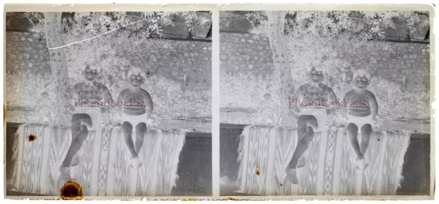 Family Children France c1930 Photo NEGATIVE Stereo Glass Plate Vintage P30L17n4 2