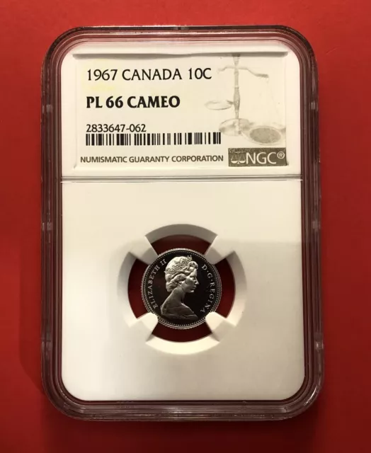 1967-Canada-10 Cents Coin,Graded By Ngc Pl 66 Cameo.