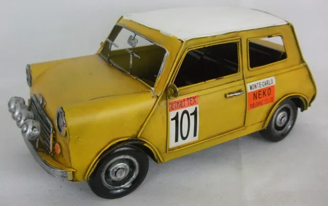 Tin Plate Model of a Yellow and White Racing Mini no:101 /Ornament /Gift