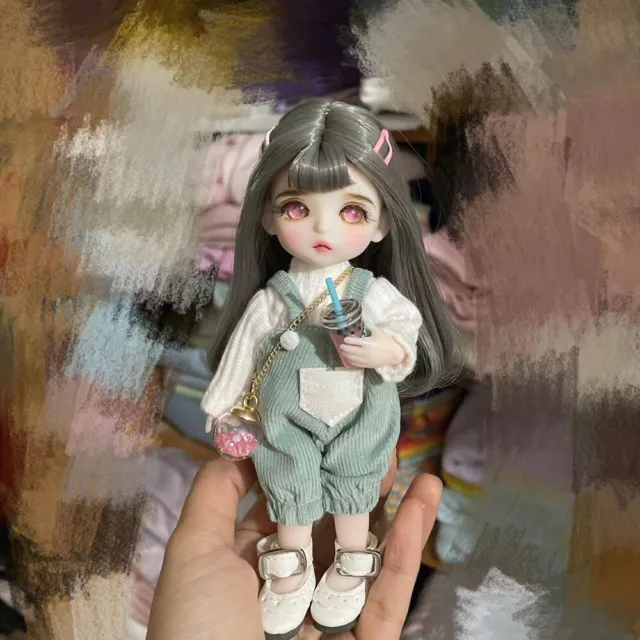 1/8 mini bambola BJD con trucco viso occhi rosa set completo abiti bambola ragazza realistica