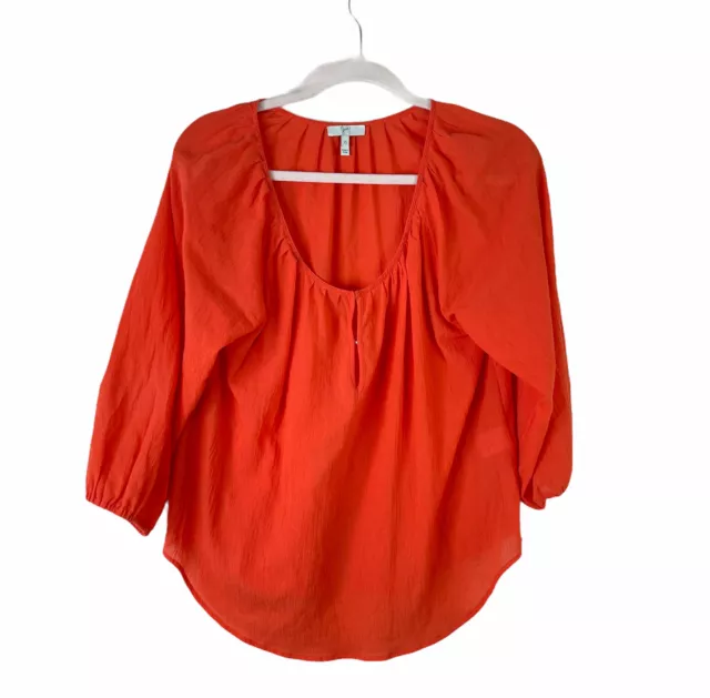 JOIE womens size XS orange silk 3/4 sleeve hook eye neckline blouse top