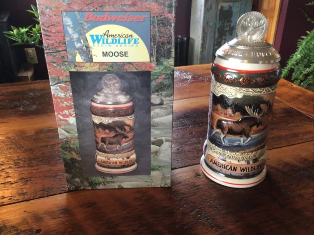 Budweiser American Wildlife Series Moose Lidded Stein CS508 With Box. Nice!