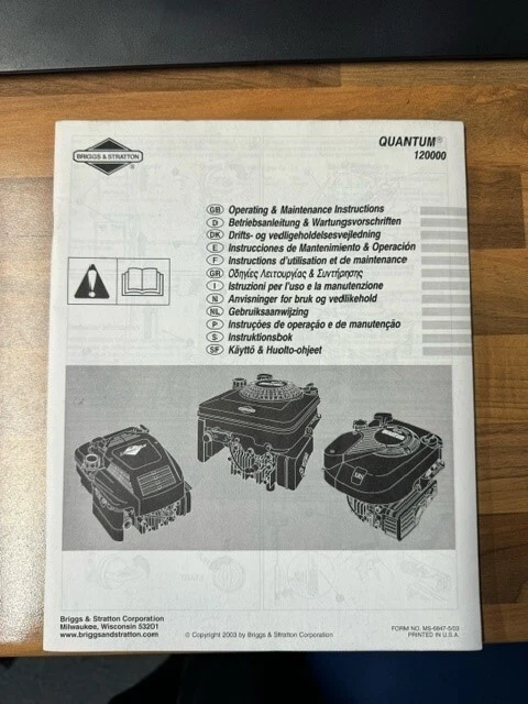 BRIGGS STRATTON Engine Operators Manual for Model 100000 650 675