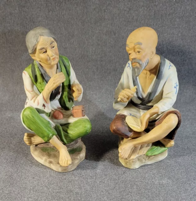 2 Vintage HOMCO #1431 Hand Painted Porcelain Asian Man & Woman Pre 1988 Mark