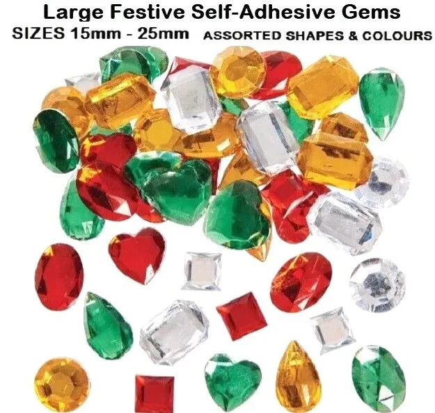 Small Christmas Craft Gems Self Adhesive Acrylic Jewels 10mm Pk 70-100  Assorted