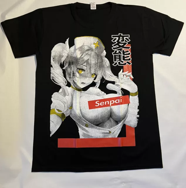 Hentai  Senpai Anime Manga Girl  Black T-shirt Unisex Size XL, Short Sleeve