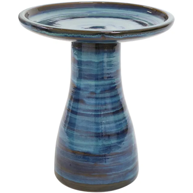 Elegant Glazed Ceramic Bird Bath - 20.5 in - Galaxy Blue by Sunnydaze