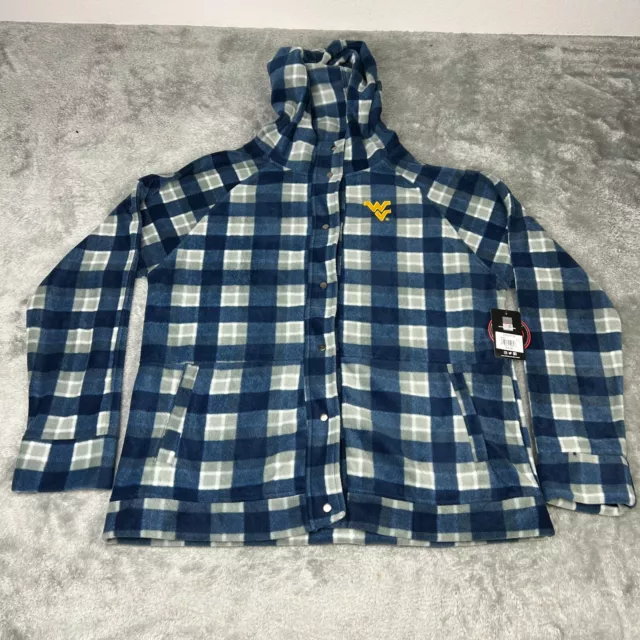 West Virginia Mountaineers Sweater Womens 2XL Blue Plaid Fleece Hooded