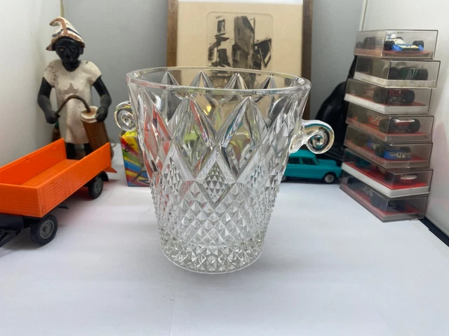 Seau à Glace Vintage Cristal GA En Cristal Moulé Et Monture Dorée