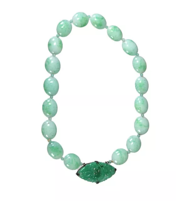 CHINESE CARVED JADE and Jadeite-Style Glass Bead Necklace 15 Inches $83 ...