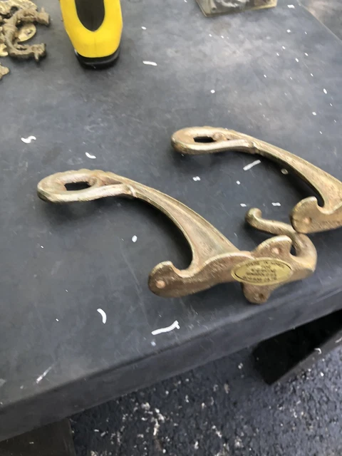 Antique Vtg Cast Iron Wall Mounted Coat Hooks Matching Pair