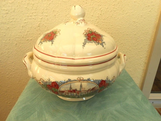 GRANDE SOUPIÈRE ANCIENNE en faïence Flore de SARREGUEMINES U&C Fleur