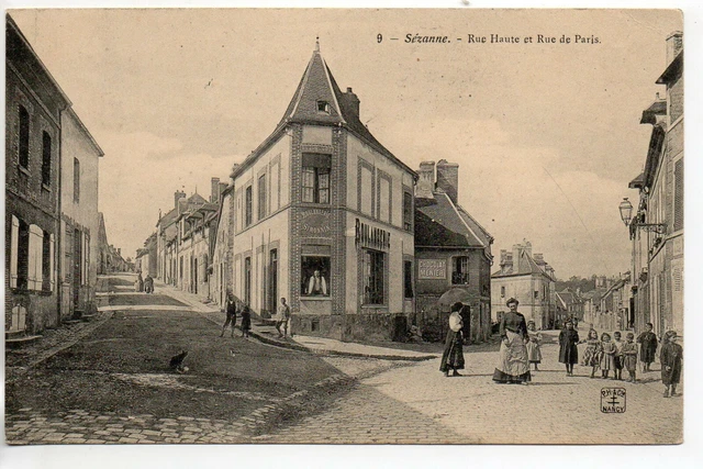 SEZANNE - Marne - CPA 51 - rue Haute et Rue de Paris - animation