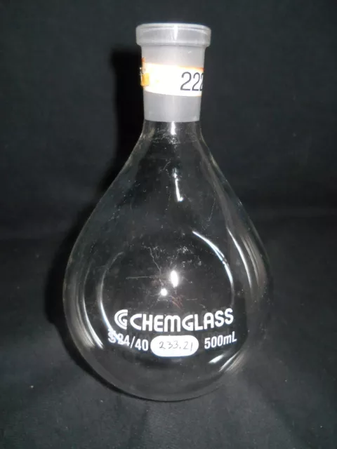 Chemglass 24/40 Glass 500mL Round Bottom Rotary Evaporator Recovery Flask CG1512