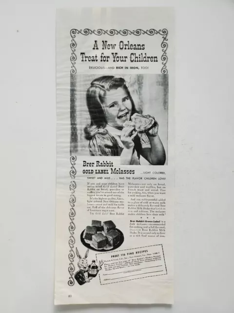 Brer Rabbit Gold Label Molasses Girl Toast Gingerbread 1945 Vintage Print Ad