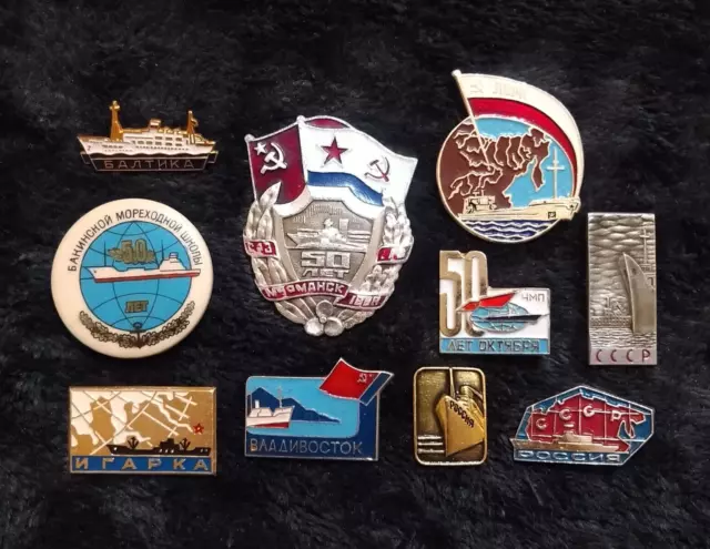 USSR Navy badge Lot 10x Soviet Anniversary naval pins Russian fleet sea ship set