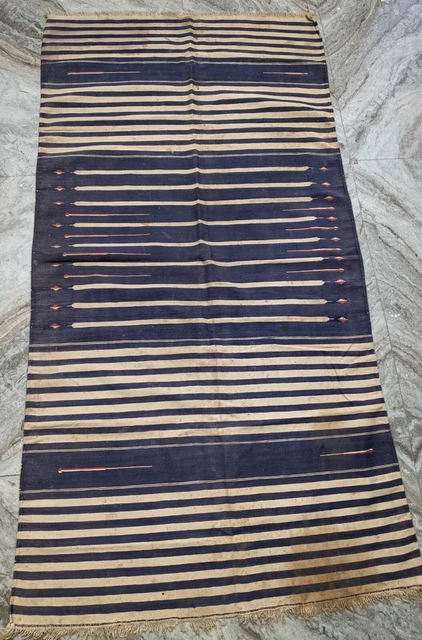 Vintage Old Collectible Textile Cotton Rug Dari Bikaner Jail Made By Prisoner
