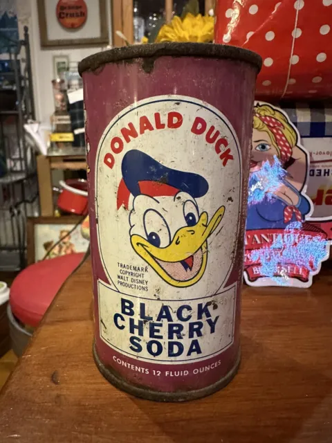 donald duck black cherry soda vintage can  st. paul minnesota 12 fl oz