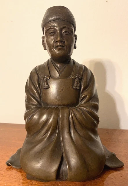 Antique Original Signed Japanese Bronze Sculpture Matsuo Basho Meiji Era 19C