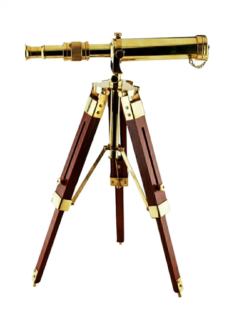 Nautical Brass Telescope With Wooden Tripod Stand Maritime Vintage Desk Décor