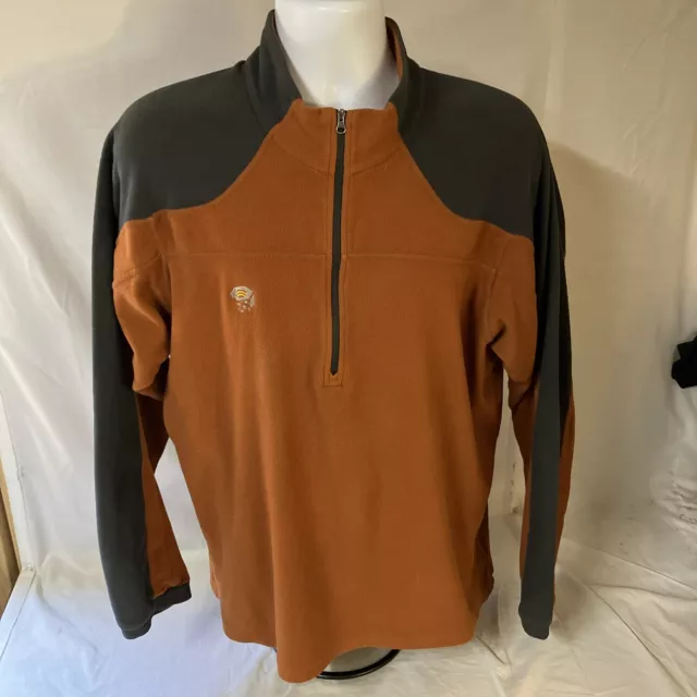 Mountain Hardwear Mens Light Weight Fleece Pullover Jacket Orange Gray Large FS