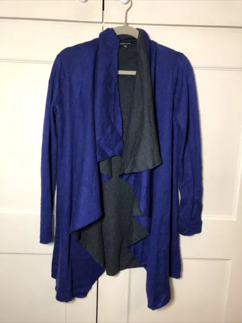 Eileen Fisher lange Strickjacke Baumwolle & Kaschmir offen vorne Wasserfall blau Größe XS