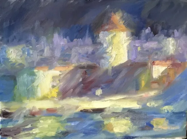 Original Impressionist Oil Painting Signed “Glimpse: Malta Harbor”