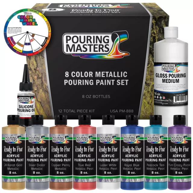 8-Color Ready to Pour Acrylic Metallic Pouring Paint Set, High Flow 8oz Bottles