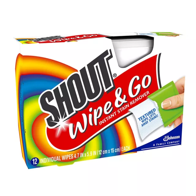 Shout Wipes Portable Stain Treater Towelettes 1 Pack of 12 Wipes