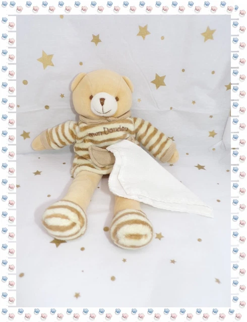 ⑭ - Doudou Peluche Ours Beige Blanc Rayé Poche Mouchoir Doudou et Compagnie