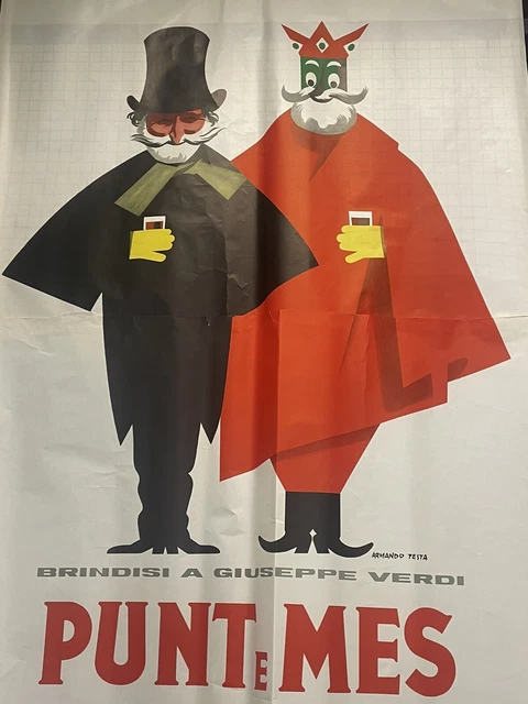Original 1956 Punt e Mes Advertisement Poster - King Carpano and Giuseppe Verdi
