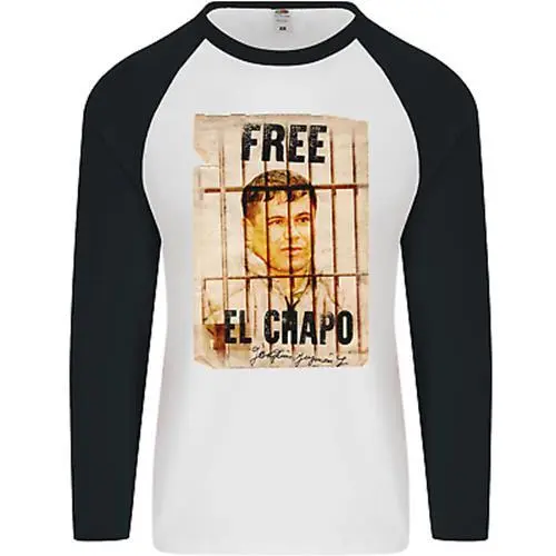 Free El Chapo Cocaine Drugs Cartel Mens L/S Baseball T-Shirt