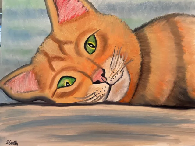Original oil painting artwork 11 X 14 sweet orange tabby cat