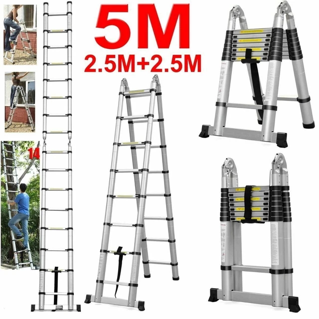 Scala telescopica pieghevole in alluminio 2,5+2,5 mt - Capacità di carico 150 kg