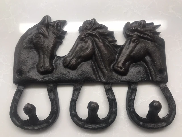 Cast Iron HORSES Wall Hook Hat Towel Coat Hanging Rustic