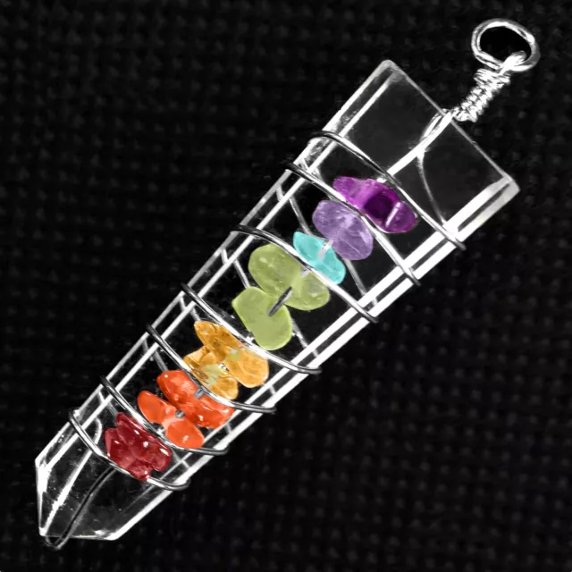 Quartz Crystal Wire Wrap Pendant 7 Chakra Stone Necklace Reiki Healing Energy