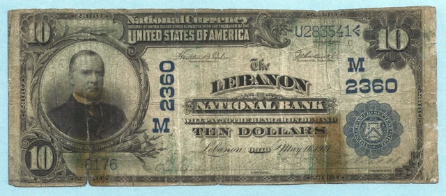 $10 National Currency 1902 PB - Ch#2360 - Lebanon NB, Lebanon, OH - Fine