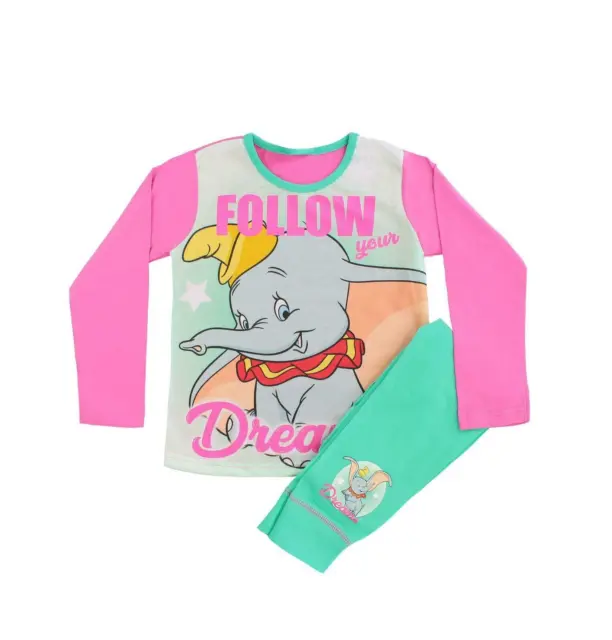 Disney Dumbo Pigiama Ragazze Abbigliamento Notte Top Set Pantaloni Rosa Regalo