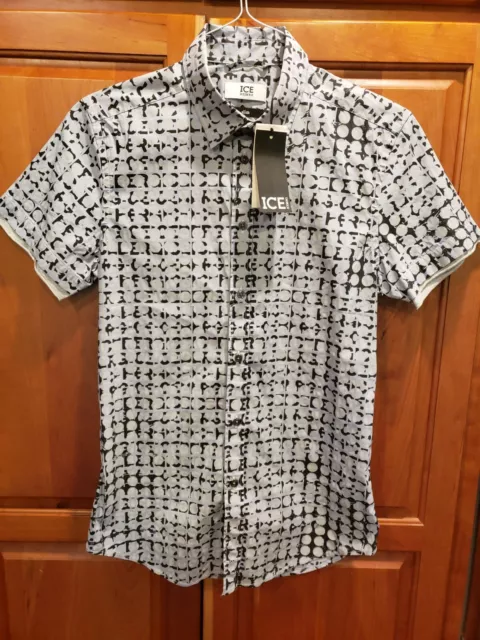 NWT ICE ICEBERG History Monogram All Over Print SS Shirt MSRP $655 Slim Small 2