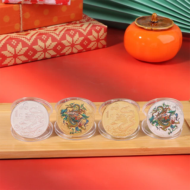 Pièce Commémorative Année Du Dragon JUANLI - Zodiaque Chinois 2024, Plaquée Or, Idéal Cadeau Collection