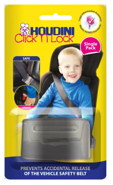 New Houdini Click N Lock Child Car Seat Belt Safety Buckle Guard Click and Lock