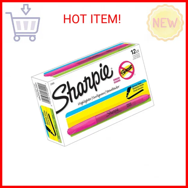 SHARPIE 27009 Pocket Style Highlighters, Chisel Tip, Fluorescent Pink, Box of 12