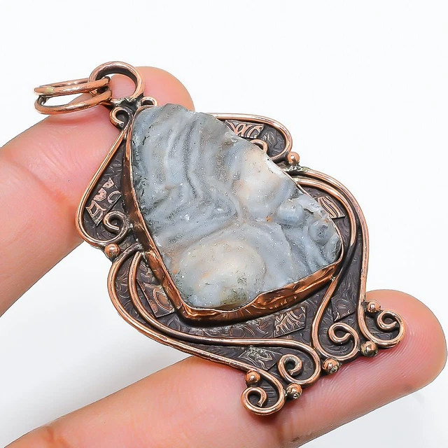 Desert Rose Druzy Gemstone Handmade Ethnic Copper Jewelry Pendant 2.56"