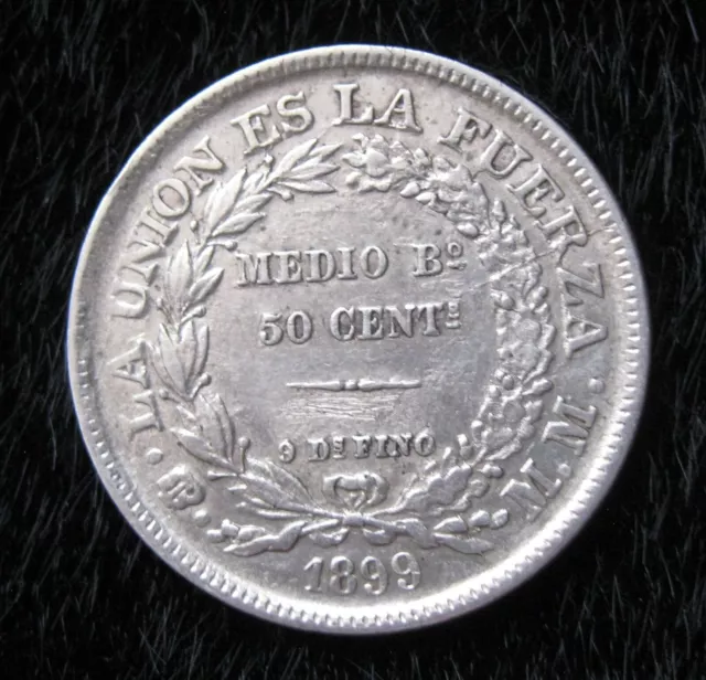 Silver Coin 50 centavos Bolivia 1899 #KM 161.5